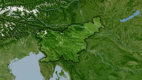 Obszar Słowenii Mapie Satelitarnej Projekcji Stereograficznej Surowa Kompozycja Warstw Rastrowych — Zdjęcie stockowe