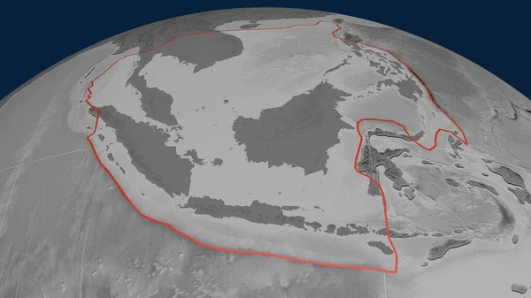 Sunda Tektonische Plaat Geschetst Aardbol Grayscale Hoogte Kaart Weergave — Stockfoto