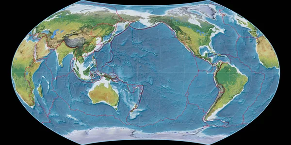 Mappa Del Mondo Nella Proiezione Wagner Viii Centrata 170 Longitudine — Foto Stock