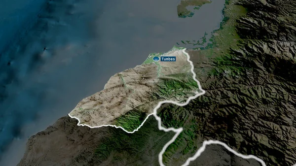 Tumbes Région Pérou Zoomé Mis Évidence Avec Capitale Imagerie Satellite — Photo