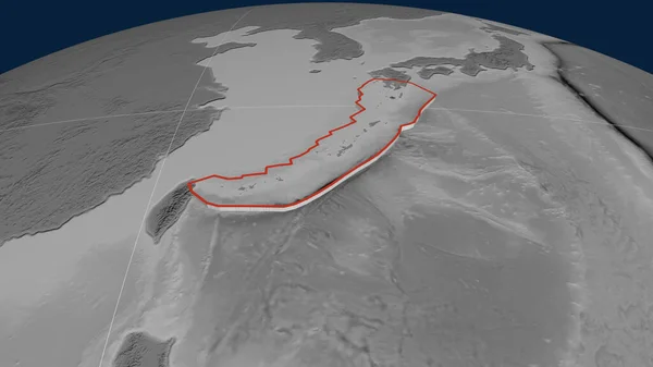 Piastra Tettonica Okinawa Estrusa Sul Globo Mappa Dell Elevazione Scala — Foto Stock