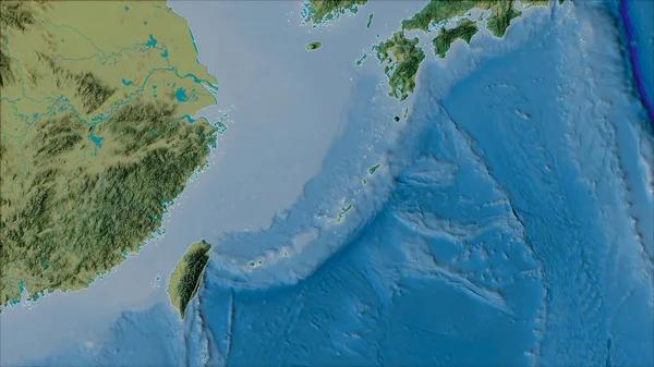 Van Der Grinten Projeksiyonunda Eğik Dönüşüm Topografik Haritada Okinawa Tektonik — Stok fotoğraf