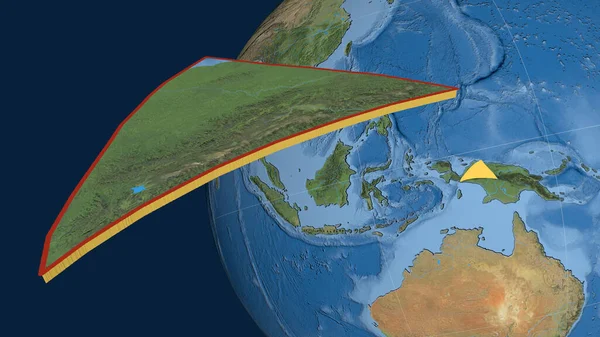 Plaque Tectonique Maoïque Extrudée Présentée Contre Globe Imagerie Satellite Rendu — Photo