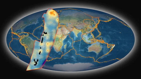 Tonga Tektonická Deska Protlačovaná Prezentovaná Proti Globální Topografické Mapě Mollweidově — Stock fotografie