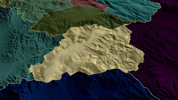 Pcinjski Distretto Della Serbia Zoomato Evidenziato Mappa Colorata Urtata Della — Foto Stock