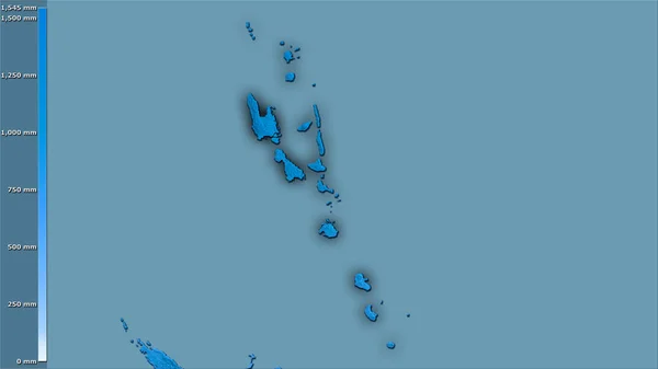 伝説との立体投影でバヌアツ地域内で最も雨の多い四半期の降水量 暗い輝きの輪郭を持つラスター層の生の組成 — ストック写真