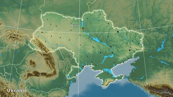 Zone Ukraine Sur Carte Topographique Relief Dans Projection Stéréographique Composition — Photo