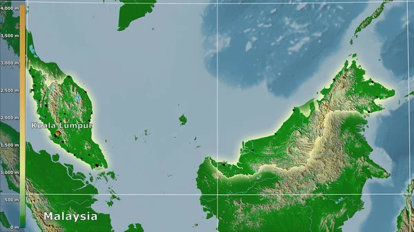 Φυσικός Χάρτης Εντός Της Περιοχής Της Μαλαισίας Στην Στερεογραφική Προβολή — Φωτογραφία Αρχείου