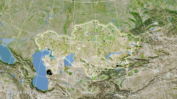 Kazakhstan Zone Sur Satellite Une Carte Dans Projection Stéréographique Composition — Photo
