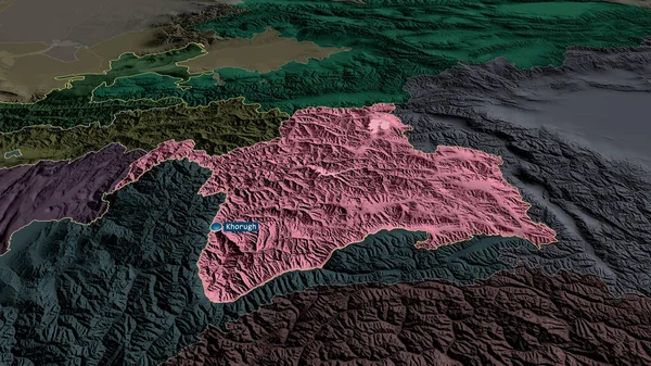 ゴルノ バダフシャン タジキスタンの地域が拡大し 首都で強調された 行政区画の色と衝突した地図 3Dレンダリング — ストック写真