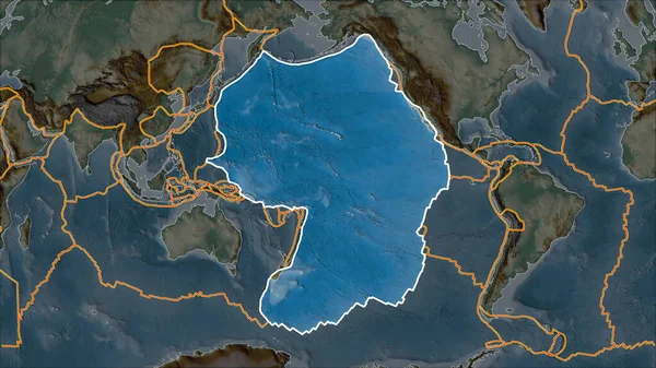 Placa Tectónica Pacífico Delineada Mapa Relevo Separada Pela Dessaturação Das — Fotografia de Stock