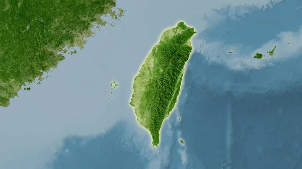 Stereografik Projeksiyondaki Uydusundaki Tayvan Bölgesi Işık Saçan Ana Hatlı Raster — Stok fotoğraf