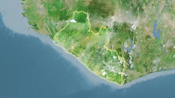 卫星D地图上立体投影中的利比里亚地区 具有发光轮廓的栅格层的原始组成 — 图库照片