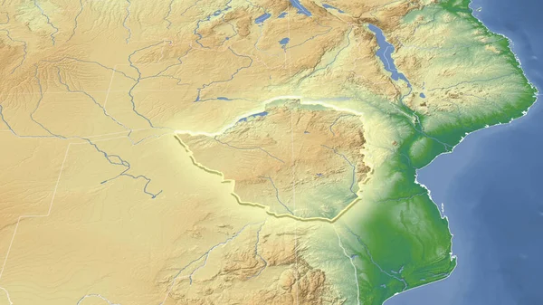 Зимбабве Окрестности Далекая Косовая Перспектива Форма Светилась Физическая Карта Цвета — стоковое фото