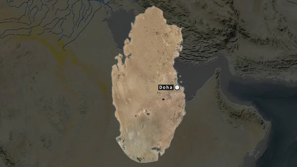 Area Evidenziata Del Qatar Con Punto Capitale Etichetta Sulla Mappa — Foto Stock