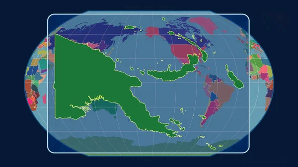 Vista Ampliada Del Contorno Papúa Con Líneas Perspectiva Contra Mapa —  Fotos de Stock