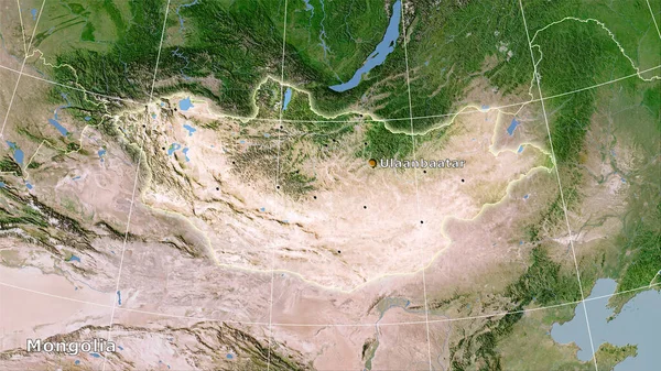 Zone Mongolie Sur Carte Satellite Dans Projection Stéréographique Composition Principale — Photo