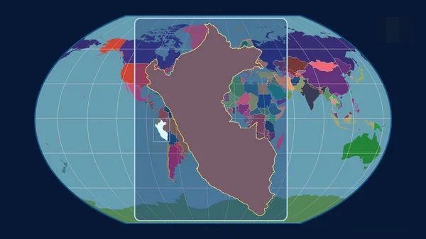 ペルーのアウトラインを視野線で拡大したもので カヴァライスキー予測の世界地図に対するものです 形を中心に 行政区画のカラーマップ — ストック写真