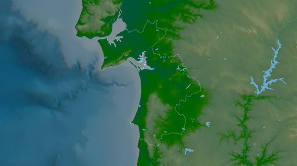 Setubal District Portugal Gekleurde Schaduwgegevens Met Meren Rivieren Vorm Geschetst — Stockfoto