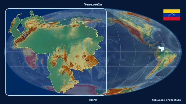 Vergrößerte Ansicht Venezuelas Mit Perspektivischen Linien Gegen Eine Weltkarte Der — Stockfoto