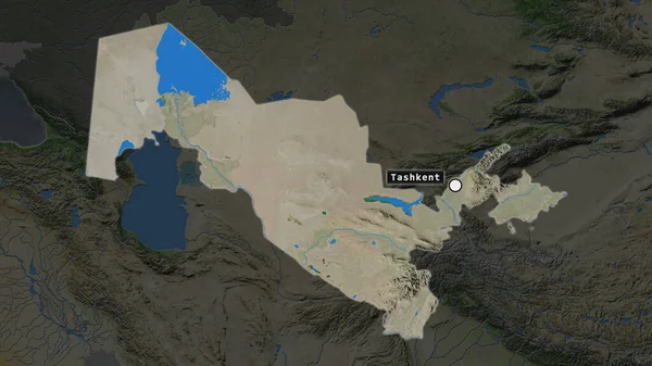 Zona Destacada Uzbekistán Con Punto Capital Etiqueta Mapa Desaturado Barrio — Foto de Stock