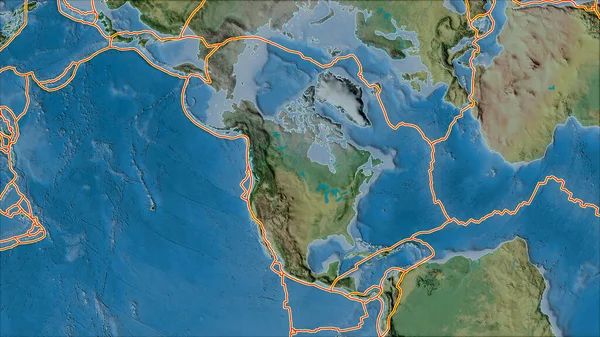 构造板块与北美洲板块附近地区的地形图相邻 Van Der Grinten I投影 斜变换 — 图库照片
