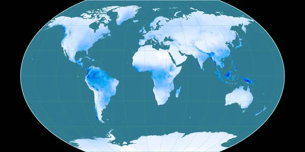 Kavraisky Vii投影中的世界地图以东经11度为中心 平均年降水量图 具有满意效果的栅格原料复合材料 3D插图 — 图库照片