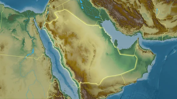 Área Arabia Saudita Mapa Topográfico Relieve Proyección Estereográfica Composición Cruda —  Fotos de Stock