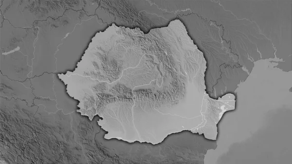 Área Rumanía Mapa Elevación Escala Grises Proyección Estereográfica Composición Cruda — Foto de Stock