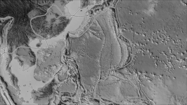 Las Placas Tectónicas Bordean Mapa Escala Grises Las Áreas Adyacentes — Foto de Stock
