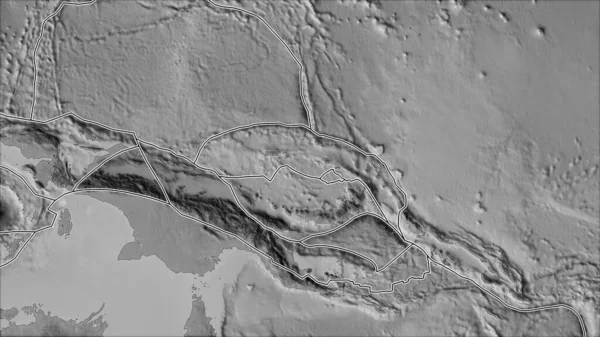 Tectonic Plattor Gränser Gråskala Karta Över Områden Närheten North Bismarck — Stockfoto