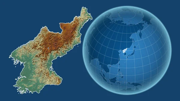 Северная Корея Глобус Формой Страны Фоне Увеличенной Карты Контуром Выделенным — стоковое фото