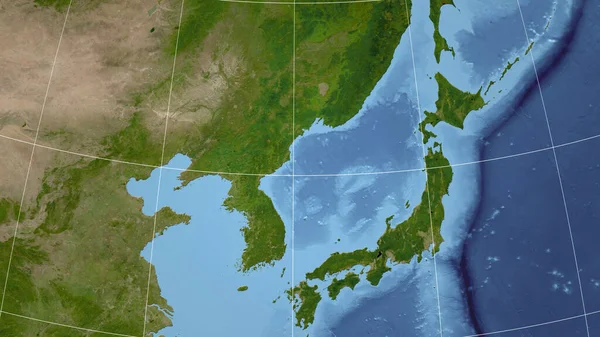 North Korea Neighborhood Distant Perspective Outline Satellite Imagery — Stock Photo, Image