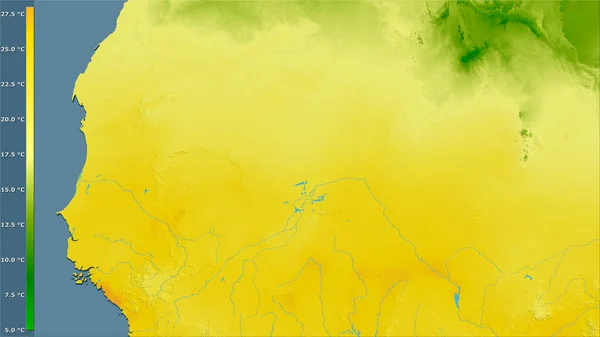 Mean Temperature Coldest Quarter Mali Area Stereographic Projection Legend Raw — Stock Photo, Image