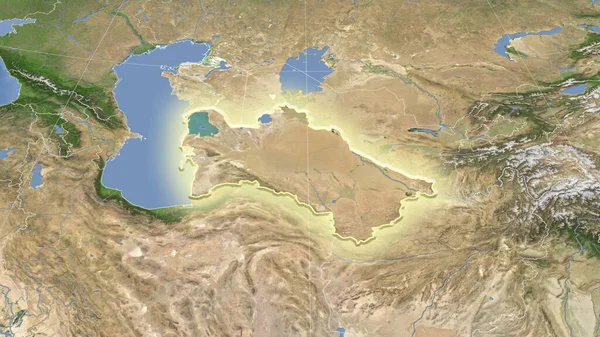 Turkmenistán Vecindario Perspectiva Oblicua Distante Forma Brillaba Imágenes Satélite —  Fotos de Stock