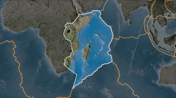 衛星Bマップ上のソマリアの地殻プレートは その隣接地域の砂漠化によって分離されます ヴァン グリンテンI予測 斜めの変換 — ストック写真