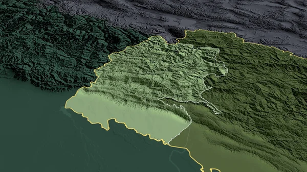 ネパールの開発地域が拡大し 強調した 行政区画の色と衝突した地図 3Dレンダリング — ストック写真