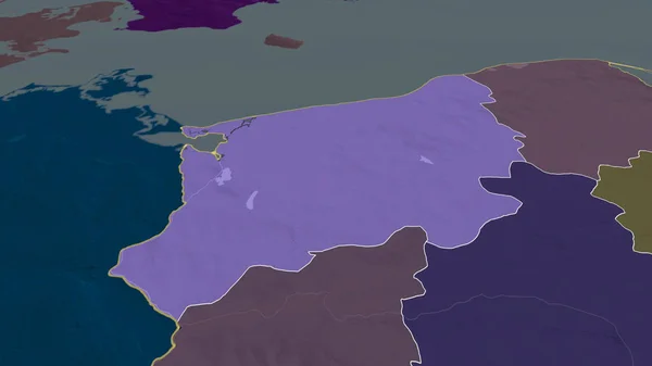 West Pomeranian - voivodeship of Poland zoomed and highlighted. Colored and bumped map of the administrative division. 3D rendering