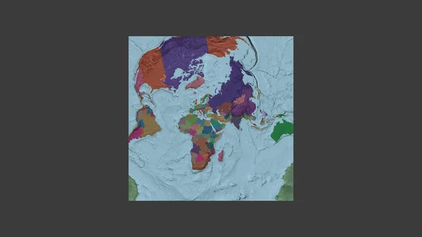 レバノンの領土を中心に斜めのヴァン グリンテン投影で世界の大規模な地図の正方形のフレーム 行政庁のカラーマップ — ストック写真