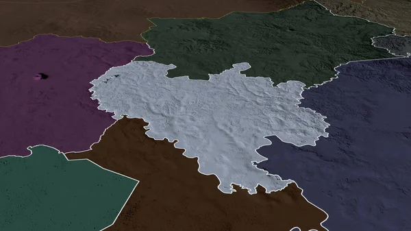 Binh Duong - province of Vietnam zoomed and highlighted. Colored and bumped map of the administrative division. 3D rendering