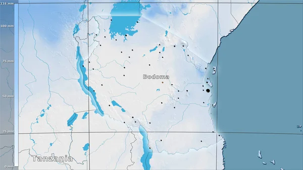 坦桑尼亚地区最干旱月份的立体投影降水量 主要成分 — 图库照片