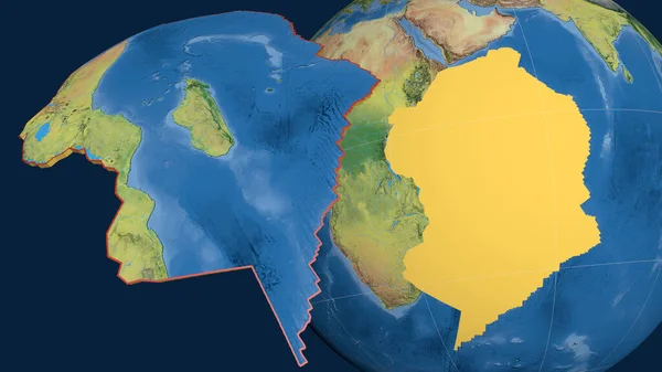 Plaque Tectonique Somalienne Extrudée Présentée Contre Globe Carte Topographique Rendu — Photo