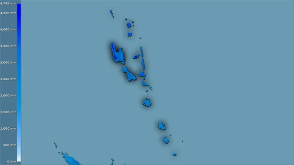 图例的立体投影中瓦努阿图地区的年降水量 深色发光轮廓光栅层的原始成分 — 图库照片