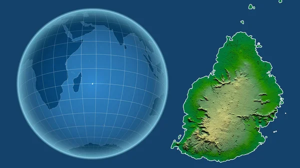 Mauritius Globo Con Forma Del Paese Mappa Ingrandita Con Suo — Foto Stock