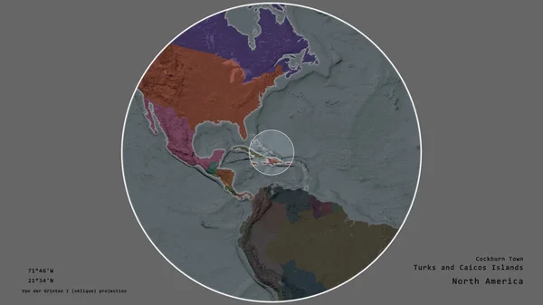 Oblast Ostrovů Turks Caicos Označená Kruhem Rozsáhlé Mapě Kontinentu Izolované — Stock fotografie