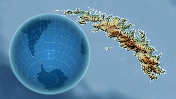 Jižní Georgie Globe Tvarem Země Proti Zvětšené Mapě Jeho Obrysem — Stock fotografie
