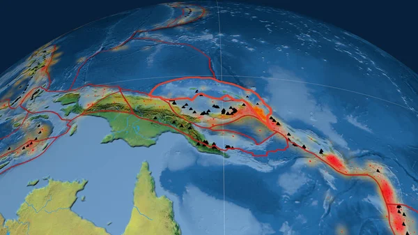 Tablica Tektoniczna North Bismarck Zarysowana Kuli Ziemskiej Mapa Topograficzna Renderowanie — Zdjęcie stockowe