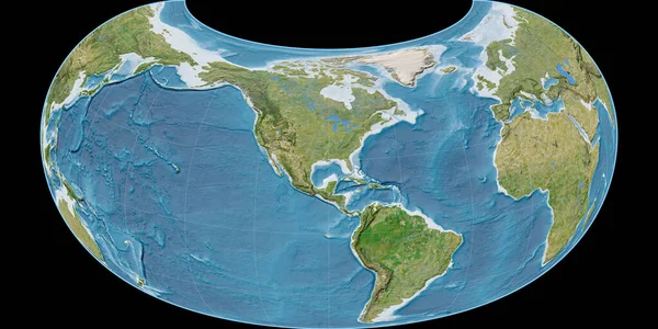 Mapa Del Mundo Proyección Raisz Armadillo Centrado Longitud Oeste Imágenes — Foto de Stock