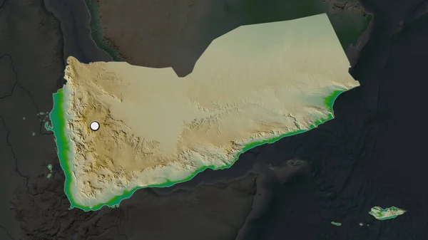 Area Evidenziata Dello Yemen Con Punto Capitale Sulla Mappa Desaturata — Foto Stock