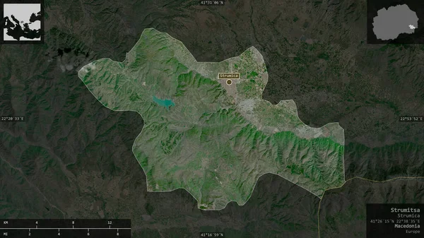 Strumitsa Municipio Macedonia Imágenes Satélite Forma Presentada Contra Área País — Foto de Stock